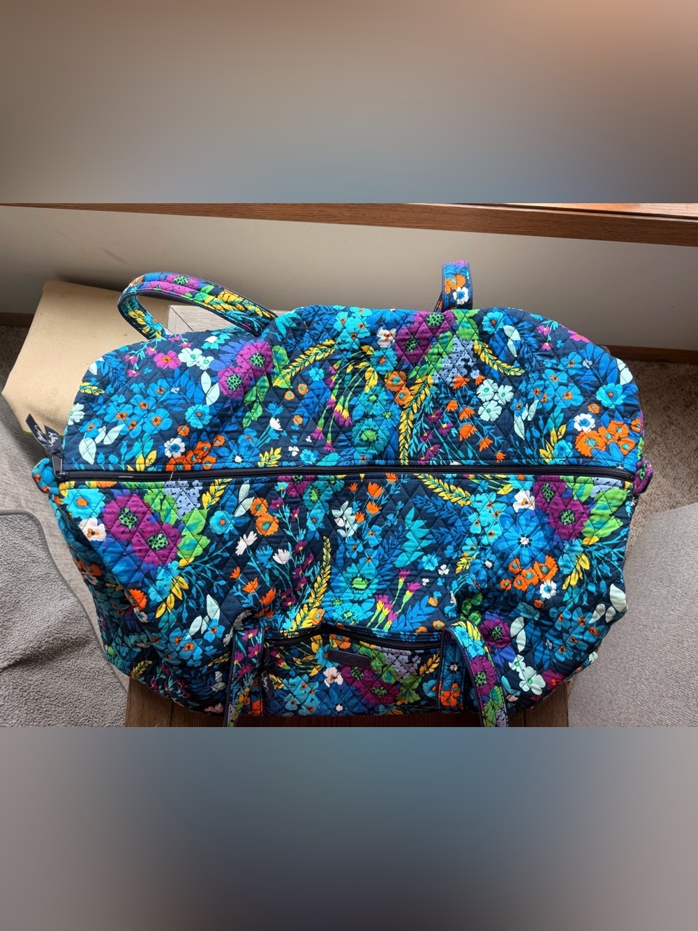 Vera Bradley Teal Floral Quilted Travel Duffle with Multicolor Blooms - Picture 4 of 9